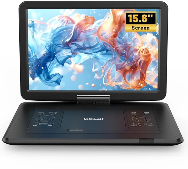 Main image of 17.5" Portable DVD Player with 15.6" Large HD Swivel Screen, Black Region Free, For Seniors & Kids, 6 Hrs Battery, Dual Speakers, USB & SD Card, Sync to TV, For Travel, Road Trips & Home Use
