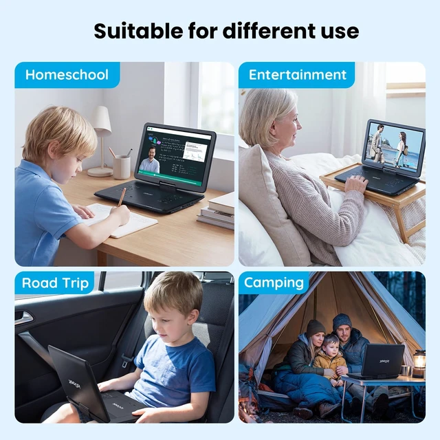 Alt view image 3 of 7 - 17.5" Portable DVD Player with 15.6" Large HD Swivel Screen, Black Region Free, For Seniors & Kids, 6 Hrs Battery, Dual Speakers, USB & SD Card, Sync to TV, For Travel, Road Trips & Home Use