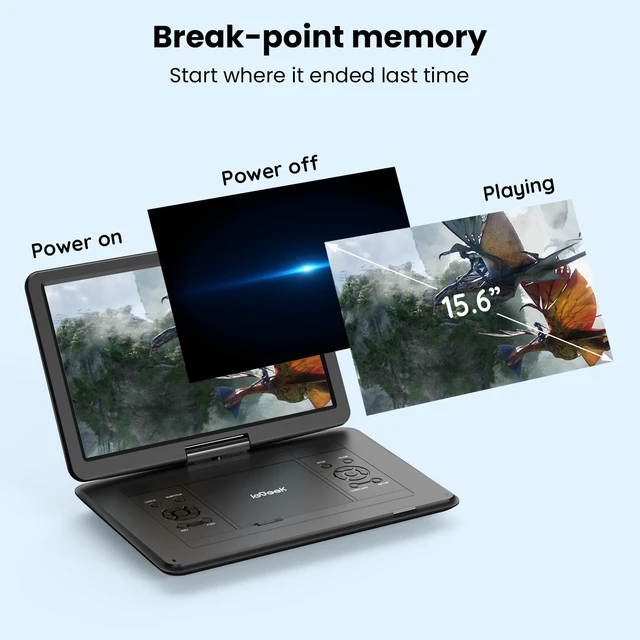 Alt view image 7 of 7 - 17.5" Portable DVD Player with 15.6" Large HD Swivel Screen, Black Region Free, For Seniors & Kids, 6 Hrs Battery, Dual Speakers, USB & SD Card, Sync to TV, For Travel, Road Trips & Home Use