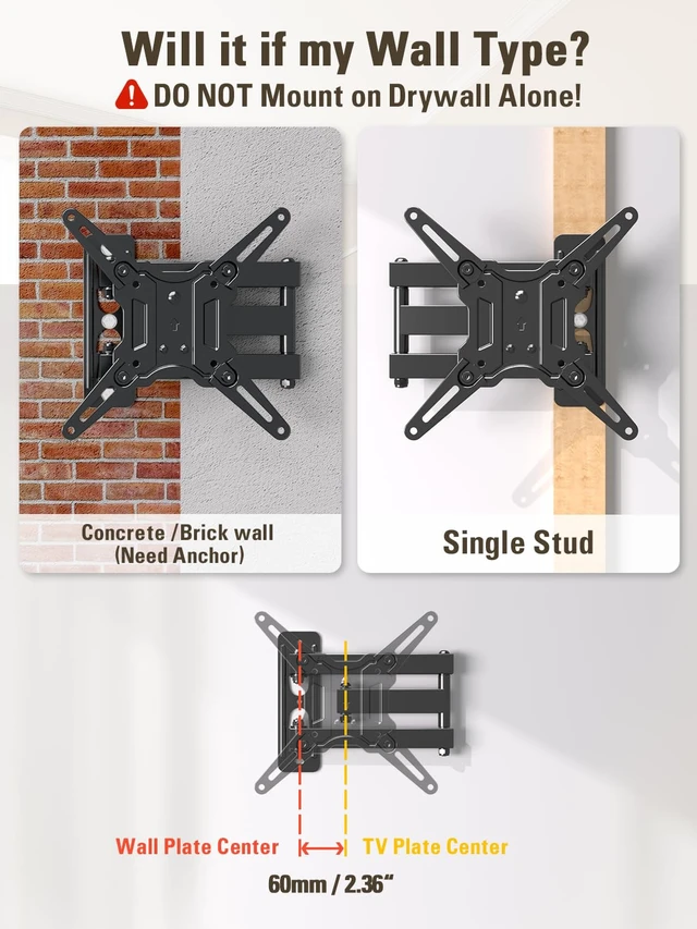 Alt view image 3 of 7 - TV Wall Mount Swivel and Tilt Extend for Most 17-43 Inch TVs Full Motion Corner TV Mount, Articulating Wall Mount TV Bracket Swivel and Tilt, Single Stud Max VESA 200x200mm, Up to 50LBS