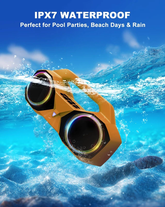 Alt view image 3 of 7 - Bluetooth Speaker Outdoor Loud: 80W(Peak) with Bass, Portable Wireless Speaker with IPX7 Waterproof, 20H Playtime, RGB Lights, TWS for Outside, Beach, Work (Orange)