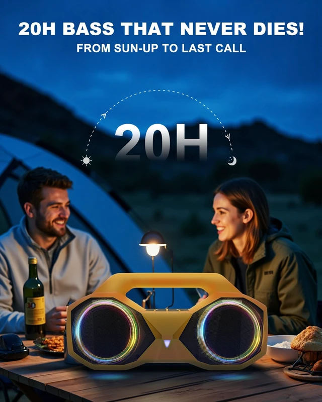 Alt view image 4 of 7 - Bluetooth Speaker Outdoor Loud: 80W(Peak) with Bass, Portable Wireless Speaker with IPX7 Waterproof, 20H Playtime, RGB Lights, TWS for Outside, Beach, Work (Orange)
