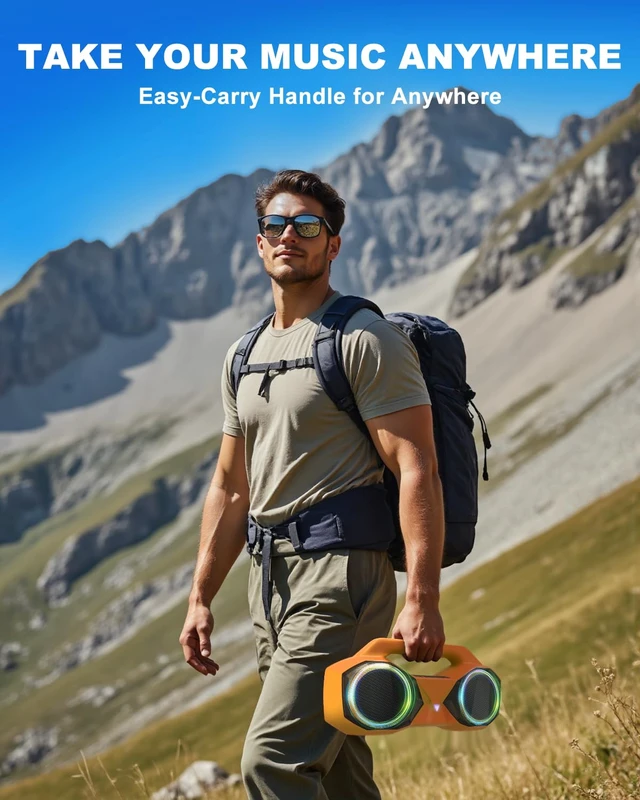Alt view image 5 of 7 - Bluetooth Speaker Outdoor Loud: 80W(Peak) with Bass, Portable Wireless Speaker with IPX7 Waterproof, 20H Playtime, RGB Lights, TWS for Outside, Beach, Work (Orange)