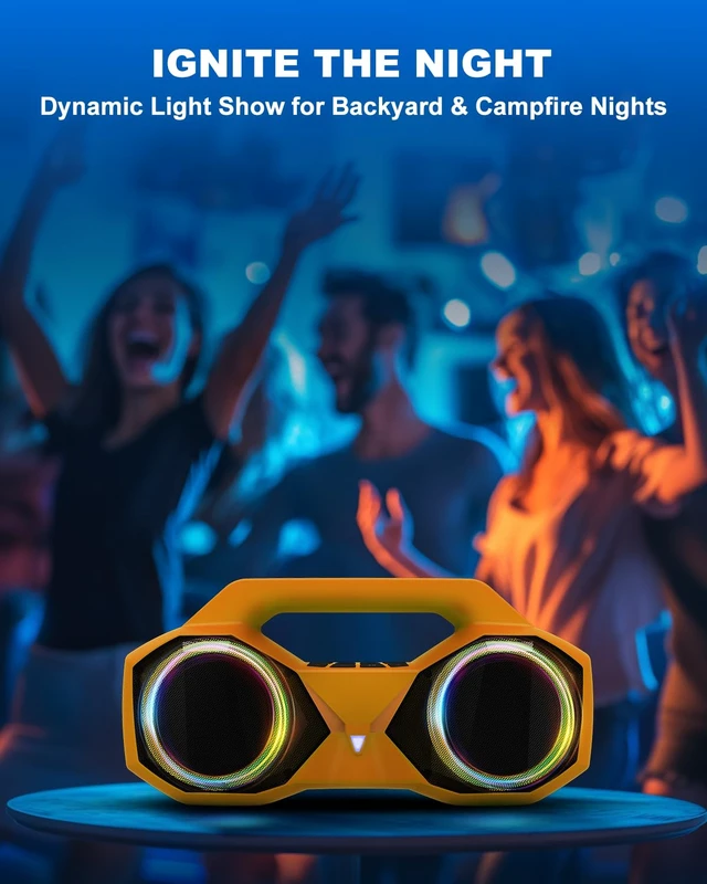 Alt view image 6 of 7 - Bluetooth Speaker Outdoor Loud: 80W(Peak) with Bass, Portable Wireless Speaker with IPX7 Waterproof, 20H Playtime, RGB Lights, TWS for Outside, Beach, Work (Orange)