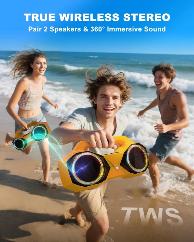 Alt view image 7 of 7 - Bluetooth Speaker Outdoor Loud: 80W(Peak) with Bass, Portable Wireless Speaker with IPX7 Waterproof, 20H Playtime, RGB Lights, TWS for Outside, Beach, Work (Orange)