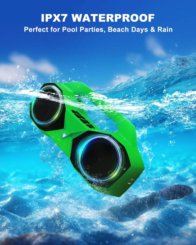 Alt view image 3 of 7 - Bluetooth Speaker Outdoor Loud: 80W(Peak) with Bass, Portable Wireless Speaker with IPX7 Waterproof, 20H Playtime, RGB Lights, TWS for Outside, Beach, Work (Green)