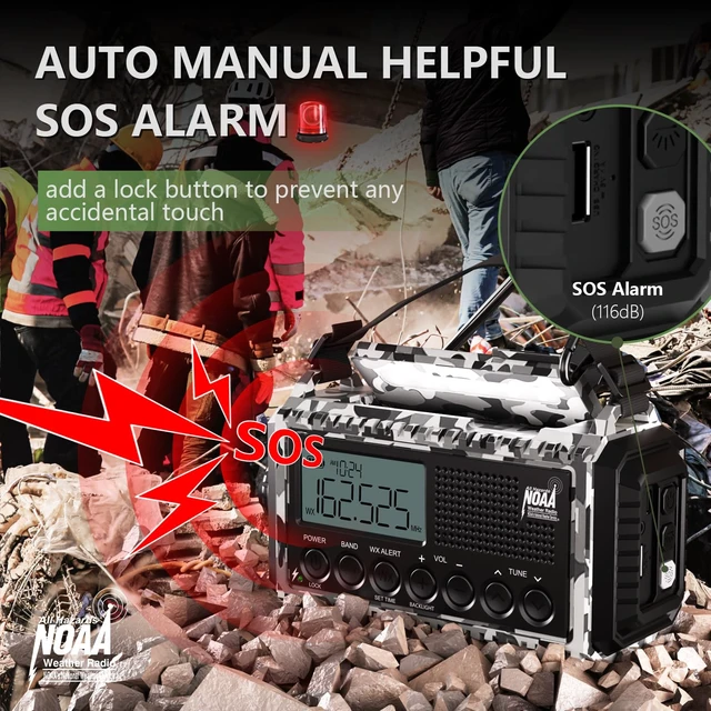 Alt view image 2 of 7 - NOAA Emergency Weather Radio with Auto Alert, Solar Hand Crank, 12000mAh AM/FM/SW Portable Radio with LCD Display, 6 Power Sources, Phone Charger, Flashlight, Reading Lamp, SOS Alarm for Emergencies