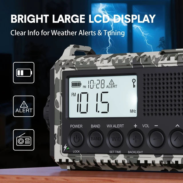 Alt view image 5 of 7 - NOAA Emergency Weather Radio with Auto Alert, Solar Hand Crank, 12000mAh AM/FM/SW Portable Radio with LCD Display, 6 Power Sources, Phone Charger, Flashlight, Reading Lamp, SOS Alarm for Emergencies