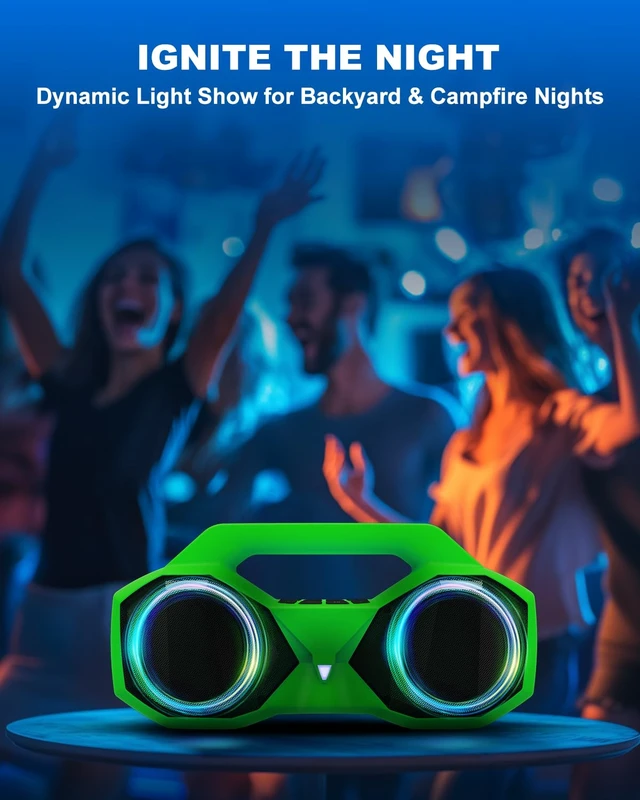 Alt view image 6 of 7 - Bluetooth Speaker Outdoor Loud: 80W(Peak) with Bass, Portable Wireless Speaker with IPX7 Waterproof, 20H Playtime, RGB Lights, TWS for Outside, Beach, Work (Green)