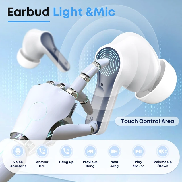Alt view image 6 of 7 - Wireless Earbuds, Bluetooth 5.4 Headphones HIFI Stereo/Crystal clear, Blue Noise Cancelling Mic Ear buds with 50H Playback, LED Digital Display, IPX7 Waterproof Earphones for Office/Running/Workout