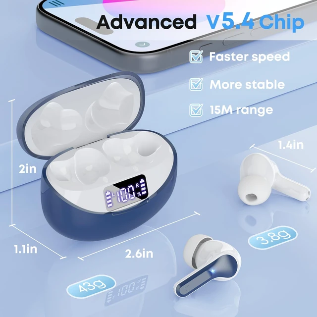 Alt view image 7 of 7 - Wireless Earbuds, Bluetooth 5.4 Headphones HIFI Stereo/Crystal clear, Blue Noise Cancelling Mic Ear buds with 50H Playback, LED Digital Display, IPX7 Waterproof Earphones for Office/Running/Workout