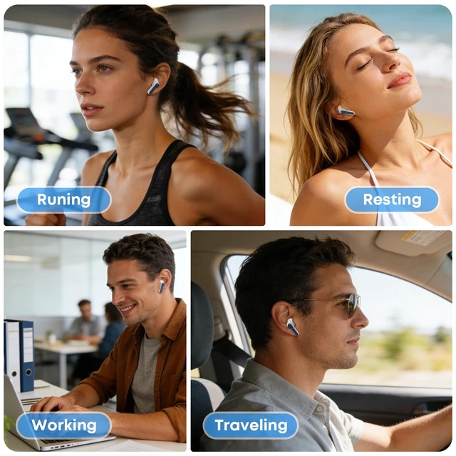 Alt view image 5 of 7 - Wireless Earbuds, Bluetooth 5.4 Headphones HIFI Stereo/Crystal clear, Blue Noise Cancelling Mic Ear buds with 50H Playback, LED Digital Display, IPX7 Waterproof Earphones for Office/Running/Workout