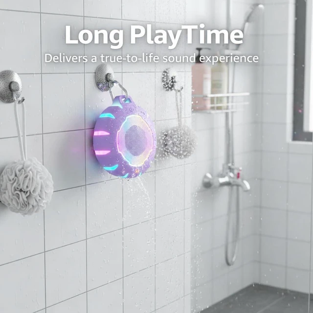 Alt view image 4 of 7 - Waterproof Shower Bluetooth Speaker, Portable with Clear Sound Small, Floats on Water, IP67 Rated, Dustproof, for Pool, Beach & Kayak, Gift for Teen Boys & Girls