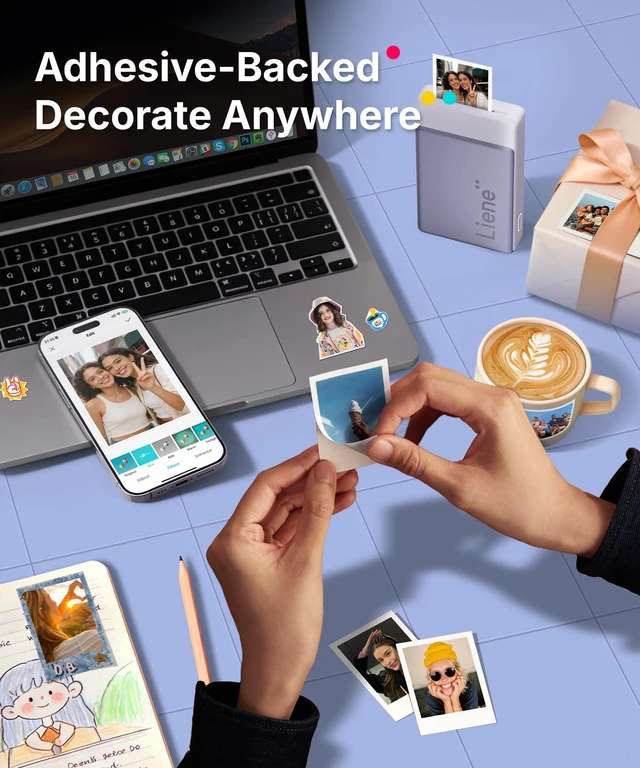 Alt view image 4 of 7 - Pearl N200 Pro Portable Photo Printer, Instant Mini Picture Printer for iPhone Smartphone, Thermal Dye Sublimation, Bluetooth Sticker Printer 50 Sheets 2x3 Adhesive Paper & 5 Cartridges, Purple