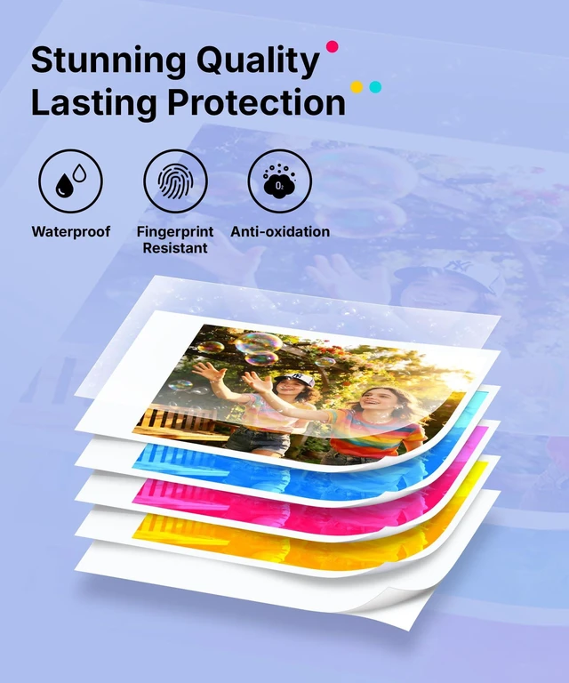 Alt view image 6 of 7 - Pearl N200 Pro Portable Photo Printer, Instant Mini Picture Printer for iPhone Smartphone, Thermal Dye Sublimation, Bluetooth Sticker Printer 50 Sheets 2x3 Adhesive Paper & 5 Cartridges, Purple