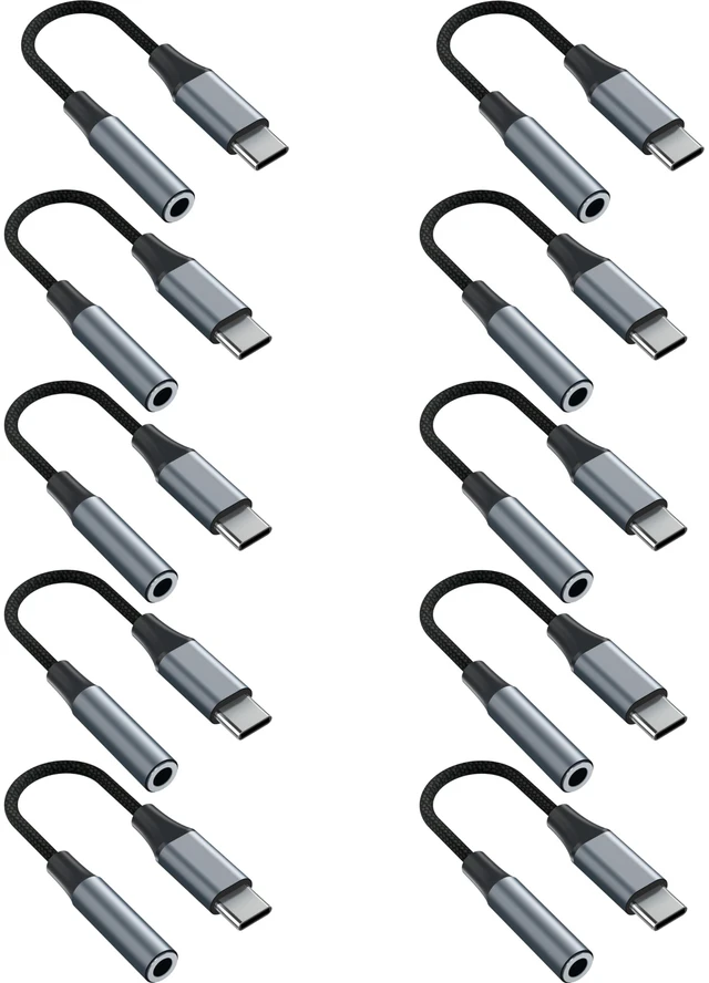 Main image of 10PCS USB C to 3.5mm Female Headphone Jack Adapter Upgrade Metal Case, Compatible with Samsung S20+/S21 Ultra, iPhone15 16 17, and More USB C Audio Devices