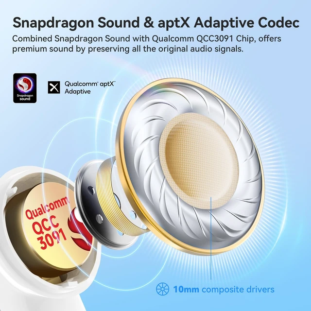 Alt view image 3 of 7 - Air Pro 4 Adaptive Hybrid Noise Canceling Wireless Earbuds, 6 Mics Qualcomm Snapdragon Sound, aptX Lossless, LDAC Hi-Res Audio, 52H Playtime, Bluetooth 5.4, In-Ear Detection, Glossy White
