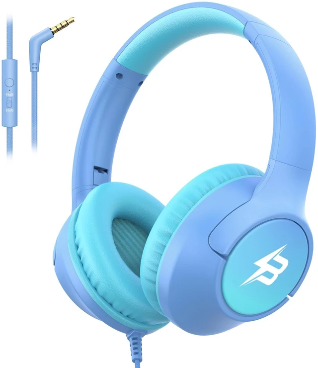 Main image of Kids Headphones Wired for School, 3.5mm Plug, Light Blue Over Ear Kid Headphone with Cord/Mic, 85/94dB Volume Limit Headphones for Classroom Chromebook Toddler Tablet Airplane Travel