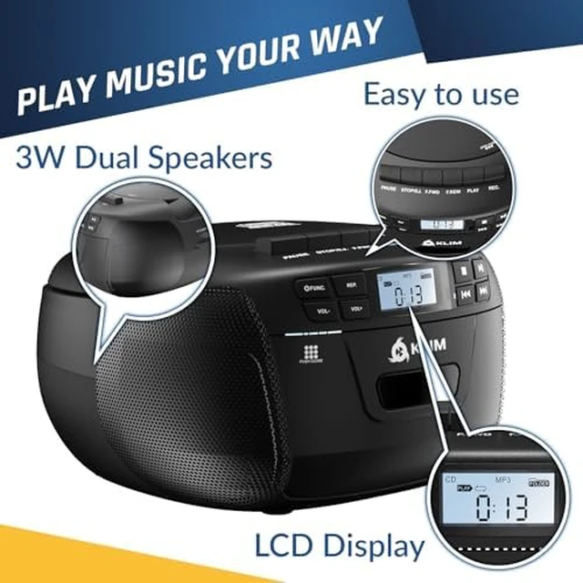 Alt view image 6 of 7 - CD Cassette Player and Recorder, AM FM Radio, Bluetooth, USB 3W Stereo Speakers, Song Programming Included, Remote Operates Up to 6 Metres Away