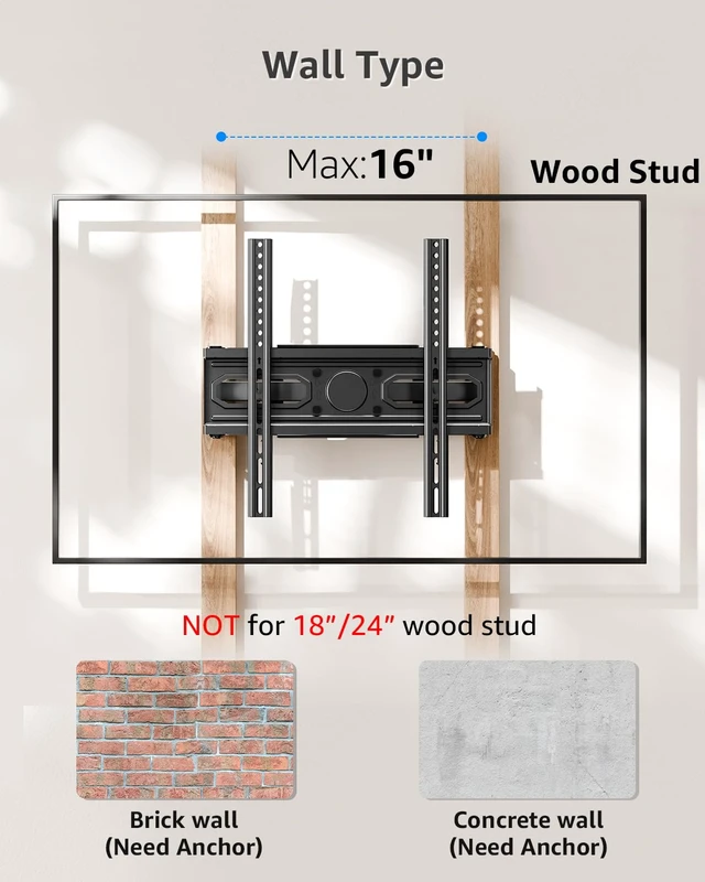 Alt view image 2 of 7 - TV Wall Mount for Most 26-65 Inch Flat/Curved TVs, Full Motion TV Mount Fit 16" Wood Stud, Wall Mount TVs Bracket with Dual Swivel Articulating Arm Max VESA 400x400mm up to 99 LBS