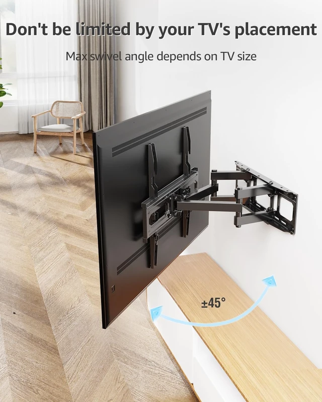 Alt view image 7 of 7 - TV Wall Mount for Most 26-65 Inch Flat/Curved TVs, Full Motion TV Mount Fit 16" Wood Stud, Wall Mount TVs Bracket with Dual Swivel Articulating Arm Max VESA 400x400mm up to 99 LBS