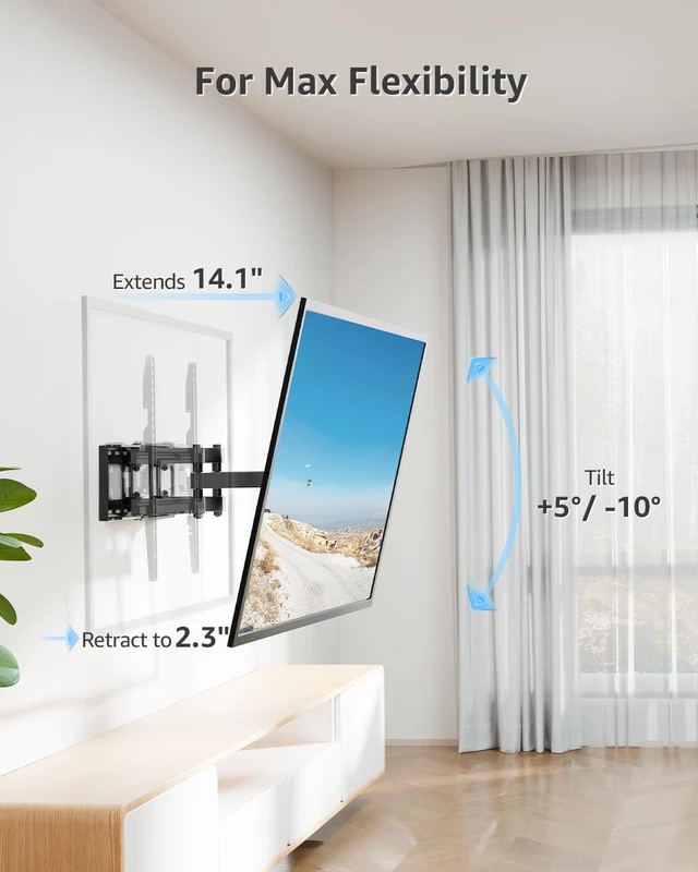 Alt view image 5 of 7 - TV Wall Mount for Most 26-65 Inch Flat/Curved TVs, Full Motion TV Mount Fit 16" Wood Stud, Wall Mount TVs Bracket with Dual Swivel Articulating Arm Max VESA 400x400mm up to 99 LBS