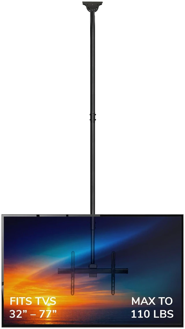 Main image of Extra Long TV Ceiling Mount, 10-Ft Pole, MI-509XL Full motion 360 rotation fits 32-75" TVs up to 110 lbs, height adjustable 98-118"