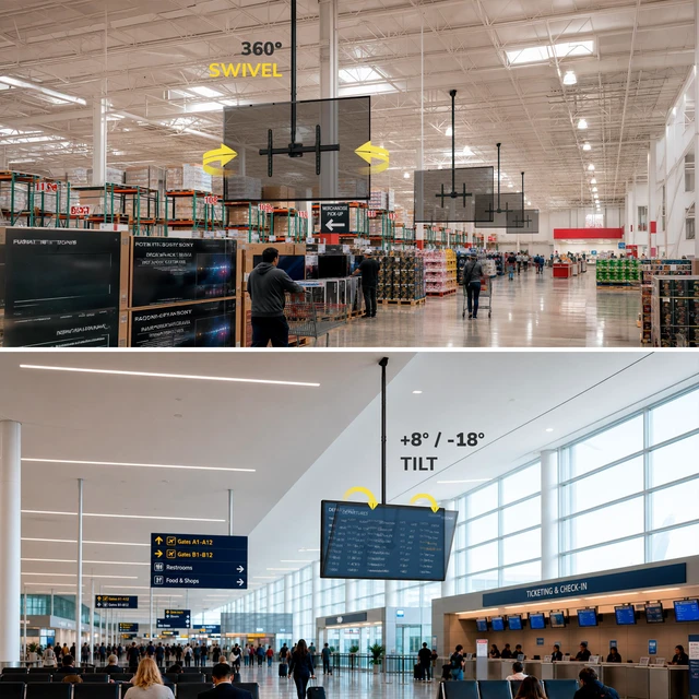 Alt view image 6 of 7 - Extra Long TV Ceiling Mount, 10-Ft Pole, MI-509XL Full motion 360 rotation fits 32-75" TVs up to 110 lbs, height adjustable 98-118"