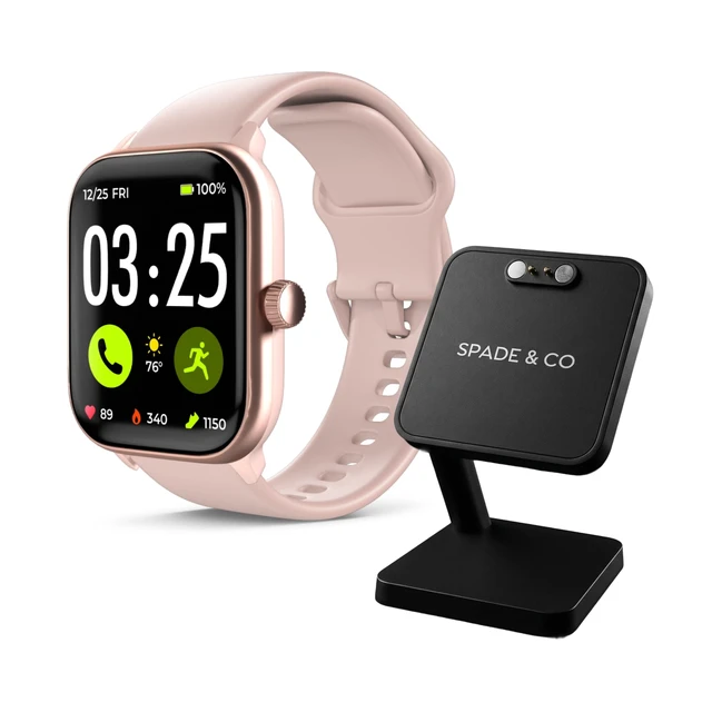 Alt view image 2 of 7 - Health Smartwatch 4 Bundle with Charging Dock Heart Rate, Sleep & SpO2 Monitor, Pedometer, 10+ Day Battery, Answer/Make Calls, IP68 Waterproof, iOS & Android Rose Gold