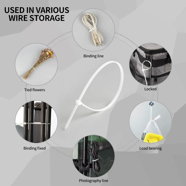 Alt view image 4 of 5 - Zip Ties 12 inch, White Zip Ties 1000 Pack, Self-Locking Cable Ties with 60 Pounds Tensile Strength, Plastic Wire Ties for Indoor and Outdoor Use