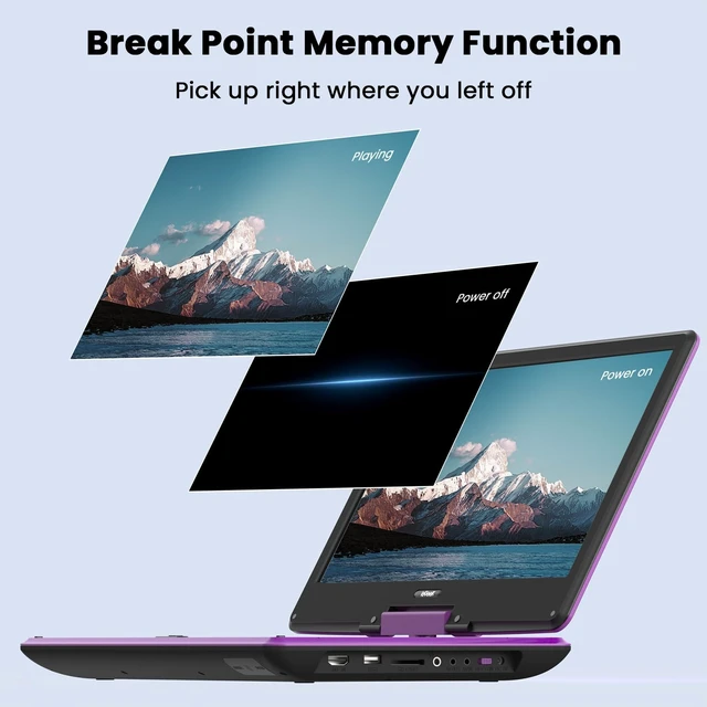 Alt view image 7 of 7 - 15.9" Portable DVD Player, 14.1" Large Screen, HDMI Input, Purple Home Entertainment, Kids & Seniors, 6-Hour Battery, TV Stick & Gaming Support, USB/SD Playback, Region Free, Resume Playback