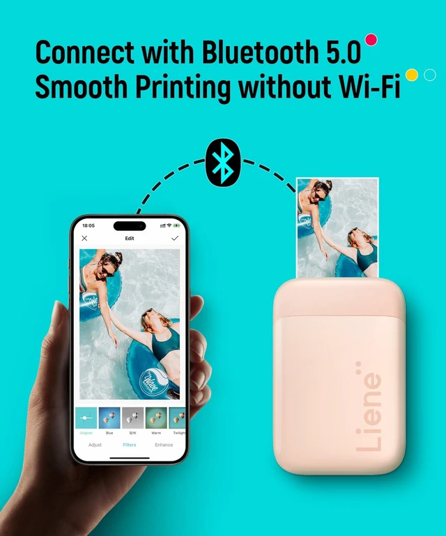 Alt view image 6 of 7 - Pearl K100 Photo Printer, 2x3 Mini Instant Portable Color Mono Picture Printer 50 Zink Adhesive Paper, Bluetooth 5.2, Compatible w/iOS & Android, Small Photo Maker for iPhone, Smartphones, Pink