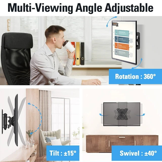 Alt view image 2 of 7 - TV Mount for Most 10-26 inch TVs and Monitors, Monitor Wall Mount with Swivel Tilt Rotation, TV Bracket up to VESA 100x100mm and 33LBS