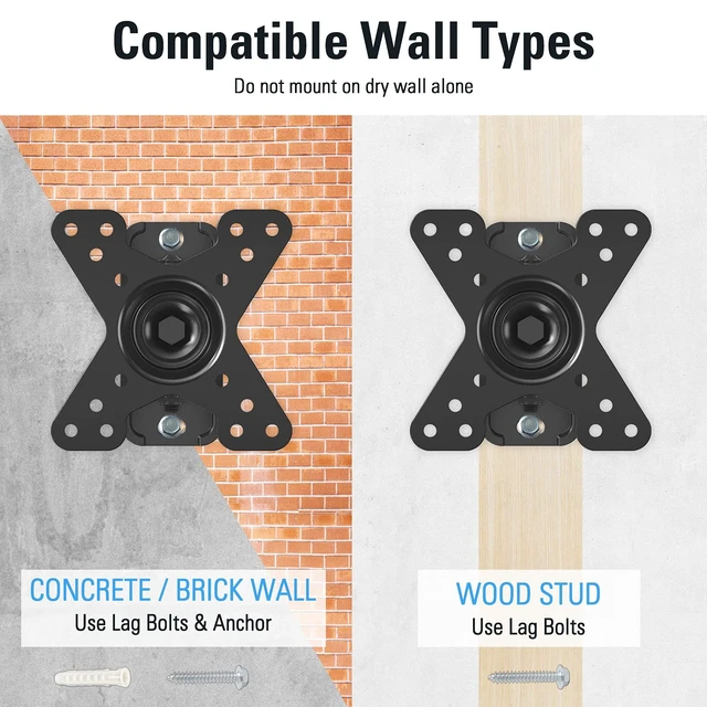 Alt view image 6 of 7 - TV Mount for Most 10-26 inch TVs and Monitors, Monitor Wall Mount with Swivel Tilt Rotation, TV Bracket up to VESA 100x100mm and 33LBS