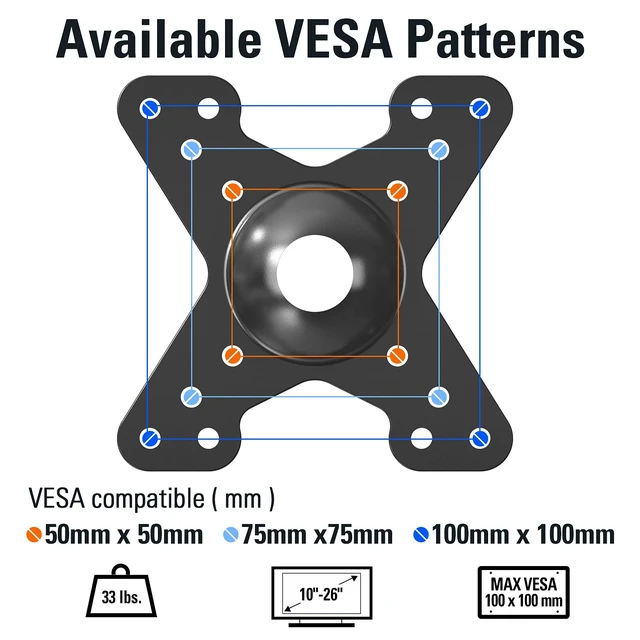 Alt view image 5 of 7 - TV Mount for Most 10-26 inch TVs and Monitors, Monitor Wall Mount with Swivel Tilt Rotation, TV Bracket up to VESA 100x100mm and 33LBS