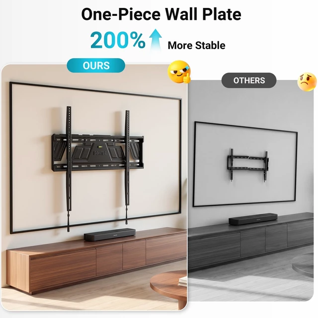 Alt view image 4 of 7 - Heavy Duty Fixed TV Wall Mount, 43-100 Inch TVs, Max VESA 800x600mm One-Piece Bracket up to 265 lbs for Flat Screen TVs, Low Profile Design, 0.9" from Wall, Fits 16"/24"/32" Wood Studs