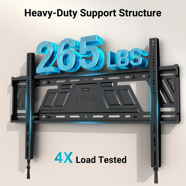 Alt view image 3 of 7 - Heavy Duty Fixed TV Wall Mount, 43-100 Inch TVs, Max VESA 800x600mm One-Piece Bracket up to 265 lbs for Flat Screen TVs, Low Profile Design, 0.9" from Wall, Fits 16"/24"/32" Wood Studs