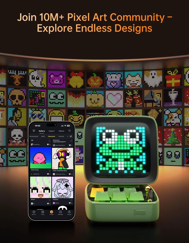 Alt view image 5 of 7 - Ditoo Retro Pixel Art 15W Bluetooth Speaker,Cute Speaker with Alarm, White Noise & Mini Games,Iconic Desk Setup Speaker with 16X16 LED App Controlled Front Screen,Gifts for Anyone (Green)