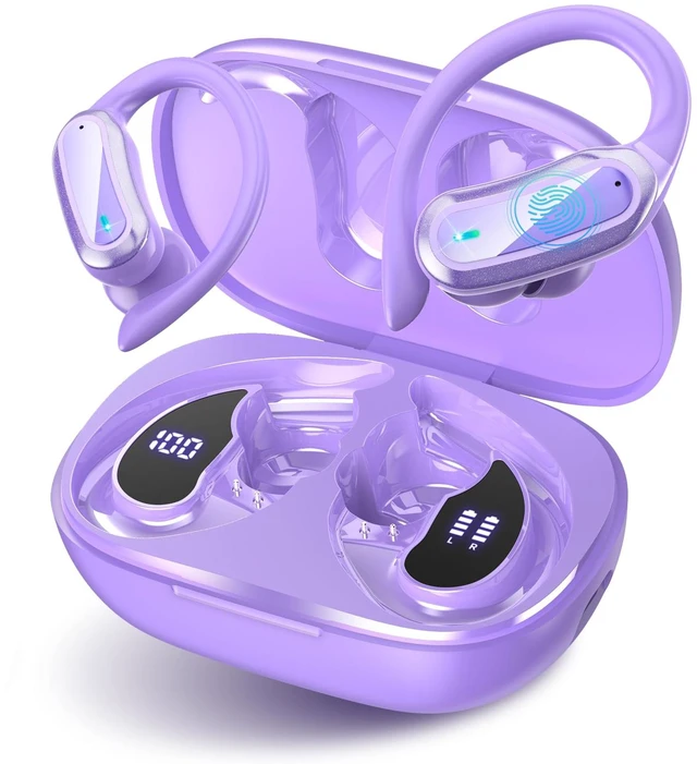Main image of Wireless Bluetooth 5.4 Headphones, Fast Charging Stereo Earphones with Noise Cancelling Mic, IPX7 Waterproof and Comfort Fit Ear Buds for Fitness, Workouts (Purple)