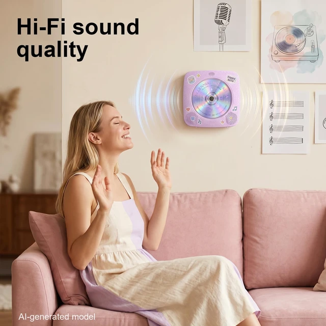 Alt view image 4 of 7 - CD Player Portable Bluetooth CD Players for Home Rechargeable Desktop Wall Mountable Portable CD Player Dual Speakers 1800mAh Boombox FM Radio MP3 Music Player Small CD Player