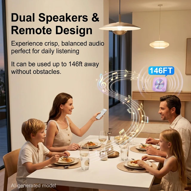 Alt view image 5 of 7 - CD Player Portable Bluetooth CD Players for Home Rechargeable Desktop Wall Mountable Portable CD Player Dual Speakers 1800mAh Boombox FM Radio MP3 Music Player Small CD Player