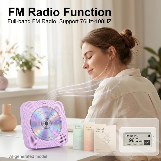Alt view image 6 of 7 - CD Player Portable Bluetooth CD Players for Home Rechargeable Desktop Wall Mountable Portable CD Player Dual Speakers 1800mAh Boombox FM Radio MP3 Music Player Small CD Player