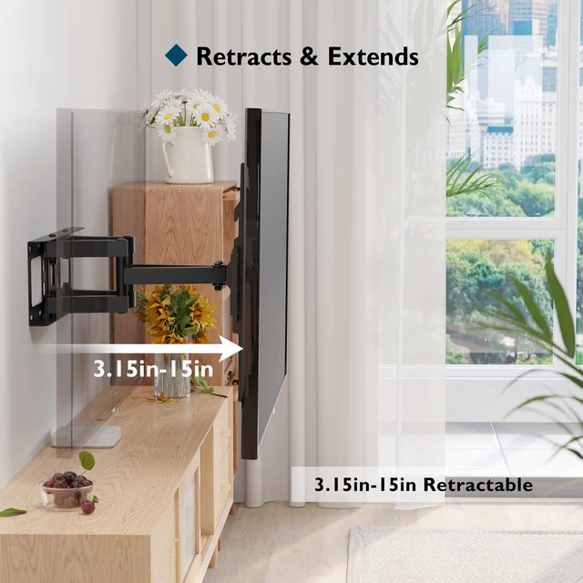 Alt view image 2 of 7 - Full Motion TV Wall Mountfor 23-70 Inch TVs, Swivel Tilt Dual Arms Hold up to 99 lbs, Max VESA 400x400mm, Adjustable Viewing Angle, Fits 16" Wood Studs, Easy Assembly