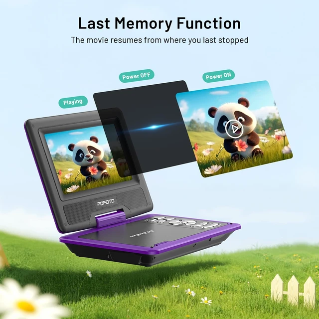 Alt view image 5 of 7 - 9.5" Portable DVD Player for Kids and Car with 7.5" Swivel Screen, 4-6 Hours Working Time, Car DVD Player with Dual Speakers, Remote Control, Support Sync TV, Region Free USB/SD/AV - Purple