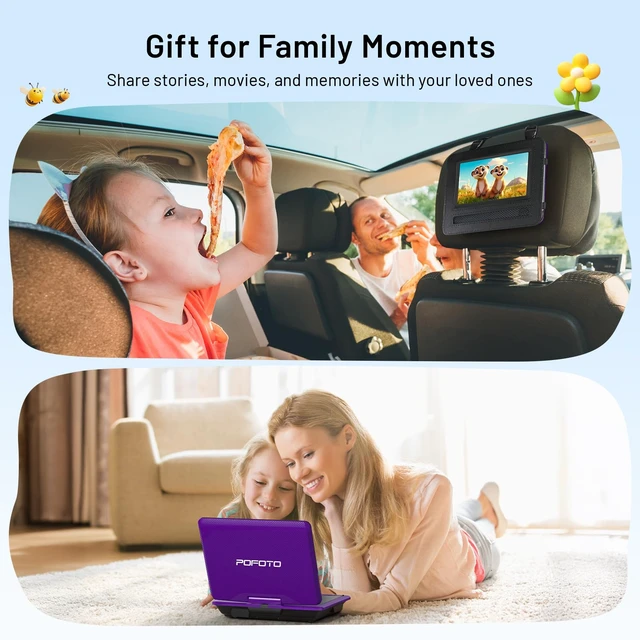 Alt view image 7 of 7 - 9.5" Portable DVD Player for Kids and Car with 7.5" Swivel Screen, 4-6 Hours Working Time, Car DVD Player with Dual Speakers, Remote Control, Support Sync TV, Region Free USB/SD/AV - Purple