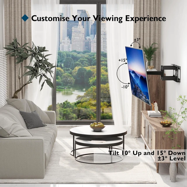 Alt view image 4 of 7 - Full Motion TV Wall Mountfor 23-70 Inch TVs, Swivel Tilt Dual Arms Hold up to 99 lbs, Max VESA 400x400mm, Adjustable Viewing Angle, Fits 16" Wood Studs, Easy Assembly