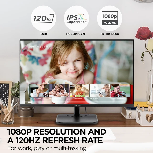 Alt view image 2 of 7 - VA2756A-MHD 27 Inch Full HD Computer Monitor, IPS 120Hz Display HDMI, DisplayPort, VGA, Eye Care, Thin Bezels, Home Office, Laptop, PC, Mac, Anti Glare, 1ms, 250 Nits, Speakers