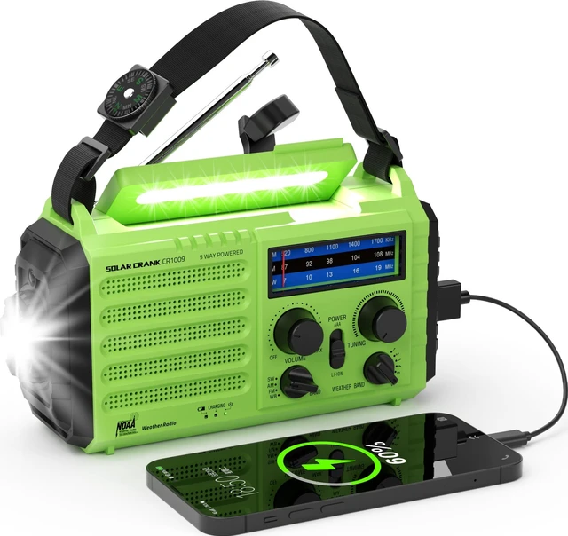 Main image of Emergency Weather Radio with NOAA Alert, Portable Solar Hand Crank AM/FM/SW 5000mAh Rechargeable Battery for Power Outages, 5 Way Powered, 2-Mode LED Flashlight & Reading Lamp, SOS, Cell Phone Charger