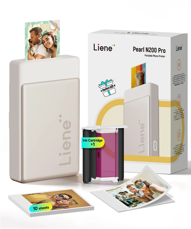 Main image of Pearl N200 Pro Portable Photo Printer, Instant Mini Picture Printer for iPhone Smartphone, Thermal Dye Sublimation, Bluetooth Sticker Printer 10 Sheets 2x3 Adhesive Paper & 1 Cartridge, Gold
