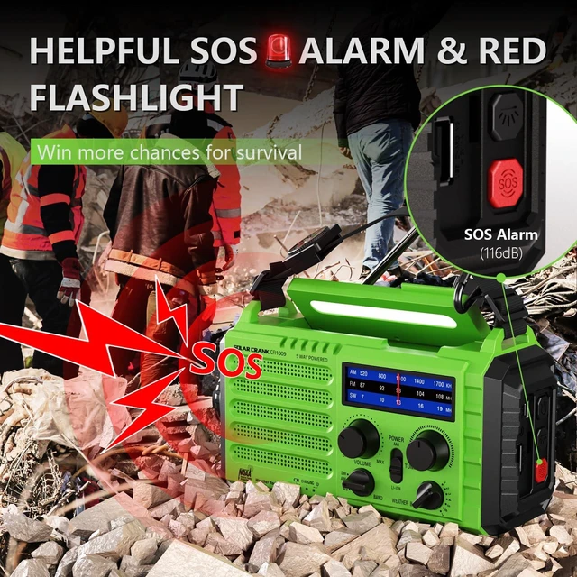 Alt view image 6 of 7 - Emergency Weather Radio with NOAA Alert, Portable Solar Hand Crank AM/FM/SW 5000mAh Rechargeable Battery for Power Outages, 5 Way Powered, 2-Mode LED Flashlight & Reading Lamp, SOS, Cell Phone Charger